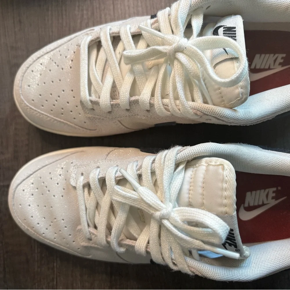 Sparkly Nike Dunks: White Sparkle with Black Swoosh